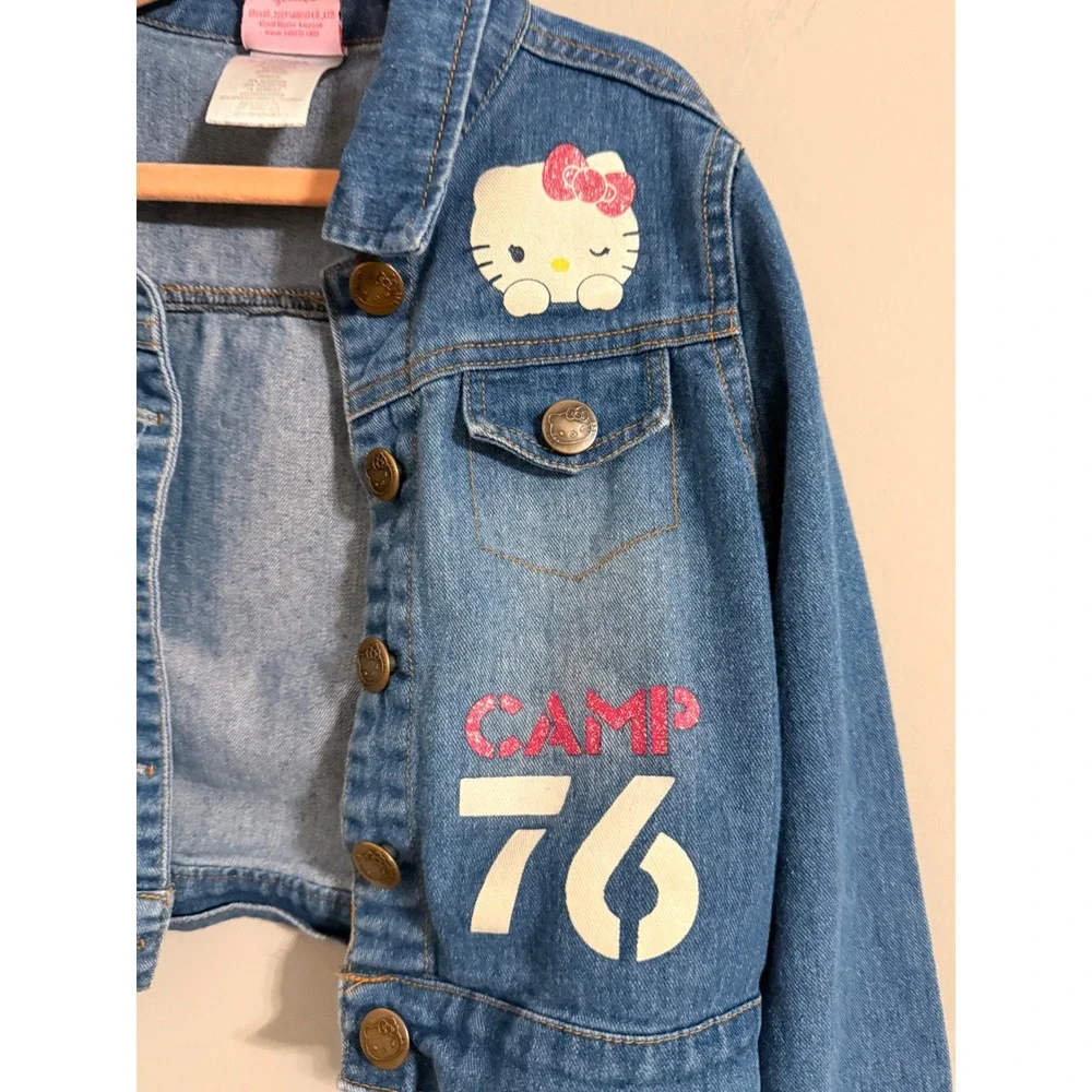Hello Kitty Denim Jacket Girls‎ XS 4/5 Blue Cropped Sanrio Camp 76 SJ3173